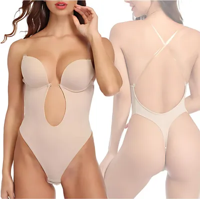 Produktbild von Damen Bodysuit Shaping BH Tanga Unterwäsche Rückenfrei Kleider M