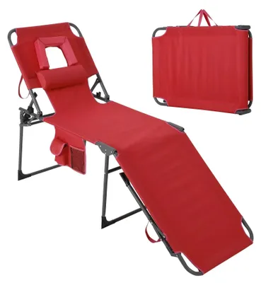 Produktbild von Sonnenliege - Klappbarer Strandstuhl - Gesichtsöffnung - 5-fach verstellbare Rückenlehne - Seitentasche - 600D-Oxfordstoff - Rot