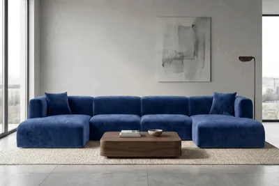 Productafbeelding van Kaiser Möbel: Hoekbank in U-vorm, bekleding: fluweelstof "Bluvel", kleur: tintenblauw, model: GRETA