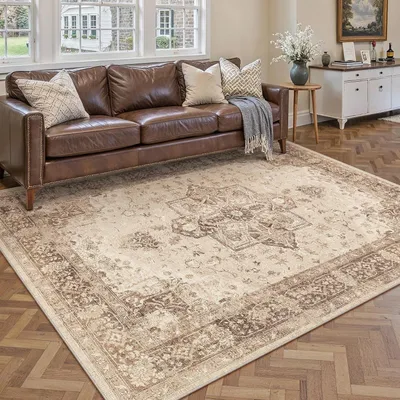 Productafbeelding van Vintage vloerkleed voor de woonkamer, 160x230 cm, bruin, rechthoekig, wasbaar