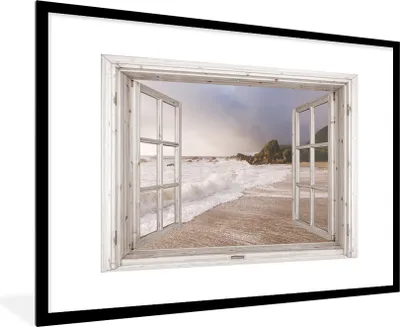 Produktbild von MuchoWow® Gerahmtes Poster Aussicht - Strand - Meer 90x60 cm - Poster mit Schwarzem Bilderrahmen Wandposter Rahmen Foto Bilder - Wanddekoration - Fotos