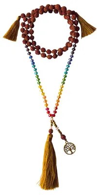 Produktbild von Mala "Chakra Baum des Lebens" Rudraksha/Glassperlen mit Messinganhänger 52cm