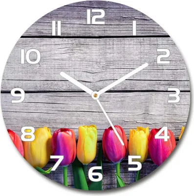 Produktbild von Wanduhr aus Glas 30fi Glasbild Glasuhr Gehärtetes Glas - weisse-zeiger - Tulips on the wood