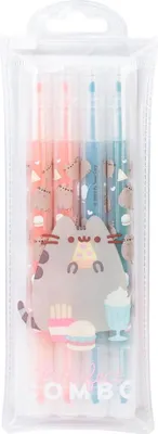 A set of Pusheen-themed highlighters in a clear plastic pouch.