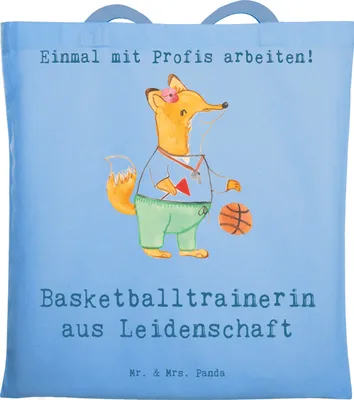 Produktbild von Mr. & Mrs. Panda Tote Bag Basketballtrainerin Leidenschaft - Sky Blue - Geschenk, Basketball, Baumwollbeutel, Jutebeutel, Basketballcoach, Sport, Laptoptasche, Tasche