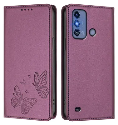 Produktbild von Lederhülle für ZTE Blade A53 Pro, Schmetterling Prägung Leder Brieftasche Schutzhülle mit Ständer Lila