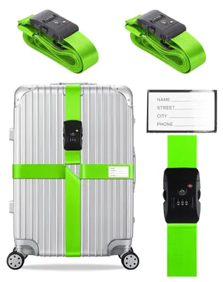 Image de Sangles de bagage avec serrure TSA, sangles de bagage réglables avec étiquettes de bagage, couleur verte, lot de 2