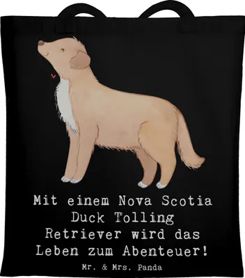 Produktbild von Mr. & Mrs. Panda Shopping Tasche Nova Scotia Duck Abenteuer - Schwarz - Geschenk, Laptoptasche, Hunderassen Charakter, Schultasche, Erlebnisse, loyaler Hund, Stoffbeutel