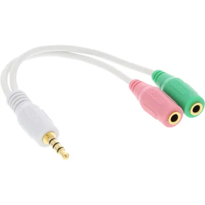 Produktbild von InLine Headset Adapterkabel, 3,5mm Stecker an 2x3,5mm Buchse, weiß, 0,15m, 3.5mm, Stecker, 2 x 3.5mm, Buchse, 0,15 m, Weiß