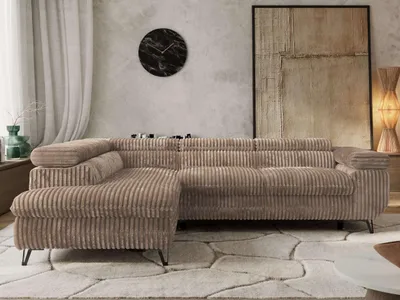Produktbild von Couch mit Schlaffunktion L-form Ecksofa Wohnzimmersofa mit Einstellbare Kopfstützen - PABLO L - Cord - Braun - Links
