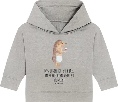Produktbild von Mr. & Mrs. Panda Organic Baby Hoodie Igel Wein 12. - 18. Monat - Heather Grey - Geschenk, Weinglas, Weinliebhaber, Lustige Sprüche, Spruch, Rotwein, Kapuzenshirt