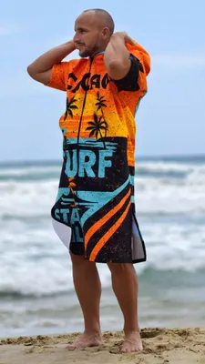 Produktbild von Orange Herren-Strandponcho CACAO Beachwear™ - L (185-200)