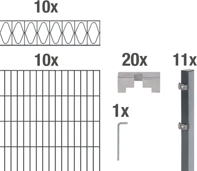 Produktbild von Alberts Doppelstabmattenzaun Eleganz, Höhe 100 cm, Länge 20 m, 2 m Matte, anthrazit, zum Einbetonieren