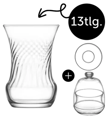 Produktbild von LAV İnci Teegläser Set – 105 ml (3 1/2 oz), 13-teiliges Set inkl. 1 Zuckerdose
