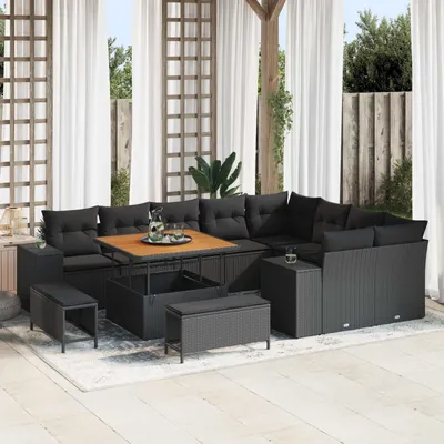 Image de vidaXL Ensemble de canapé de jardin avec coussin avec mémoire 12 pcs noir