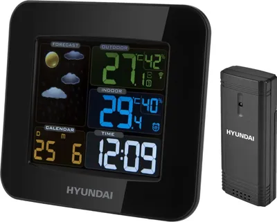 Zdjęcie produktu dla Hyundai WS 8446, Czarny, Termometr zewnętrzny, Termometr wewnętrzny, Termometr, Barometr, Termometr, Barometr, 20 - 90%, 20 - 90%