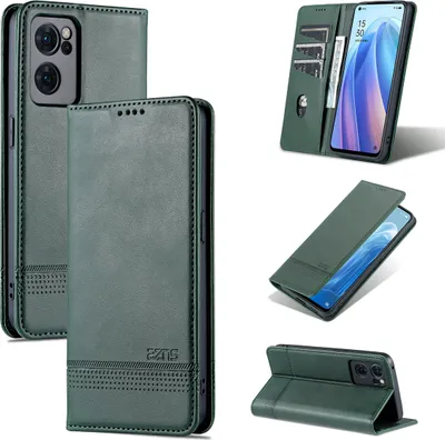 Image de OPPO Reno7 5G Housse en cuir, étui à rabat Portefeuille Fermeture magnétique Ständer Housse de protection pour OPPO Reno7 5G Vert