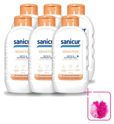 Obrázok produktu pre 6 kusov gélu na umývanie tela a sprchy Sanicur Sensitive - 300 ml - výhodný balík