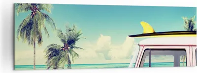 Produktbild von Bild auf Leinwand - Leinwandbild - Auto Surfbrett Strand Ozean - 160x50cm - Wand Bild - Wanddeko - Leinwanddruck - Bilder - Kunstdruck - Wanddekoration - Leinwand bilder - Wandkunst - AB160x50-2835