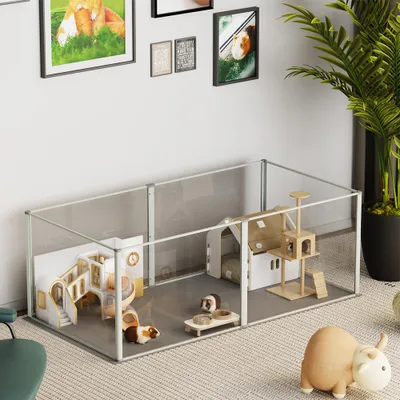 Image de Enclos en Acrylique pour Petits Animaux d’Intérieur 124 × 63 × 40 cm – Parc Modulaire DIY 6 Panneaux