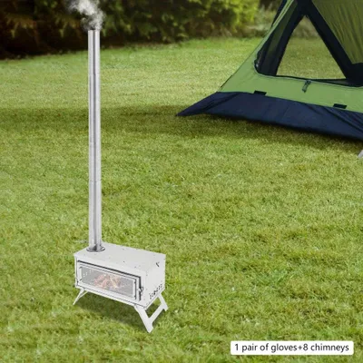 Image de Poêle à bois portable - Poêle d'extérieur - Poêle en acier inoxydable - Poêle de camping - Poêle pour pique-nique - Format compact