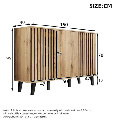 Zdjęcie produktu dla Szafka stojąca, wymiary 150x40x95 cm, drewno naturalne, 3 drzwi, 6 przegródek