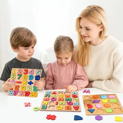 Imagen del producto de Rompecabezas de madera con letras y números, juego de 3 piezas, para niños