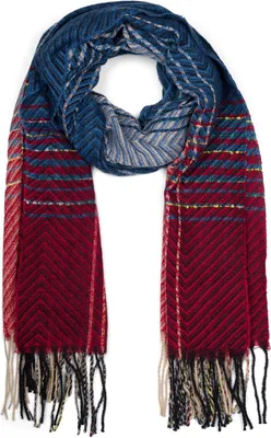 Produktbild von styleBREAKER Damen Feinstrick Schal mit bunt gestreiftem Zick-Zack Muster und Fransen, warme Winter Stola mehrfarbig 01017149