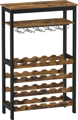 Produktbild von Rustikale Weinbar aus Bambus & MDF im Loft-Stil, für 24 Flaschen, Braun-Schwarz, 66x30x100 cm