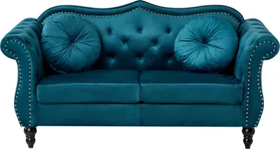 Produktbild von BELIANI 2-Sitzer Sofa Blaugrün Gepolstert Gesteppt mit Kissen Holzbeinen Knopfheftung Retro Chesterfield Stil Freistellbar Wohnzimmer Polstersofa