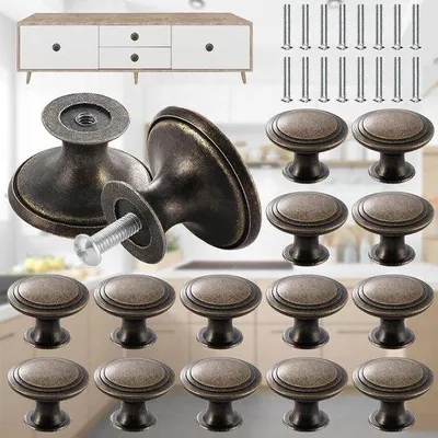 Produktbild von 16 Stücke Vintage Bronzeknop Rund - Antikes Bronzeknopf 30mm - Vintage Bronzeknop für Möbel- und Schubladenhandgriffe