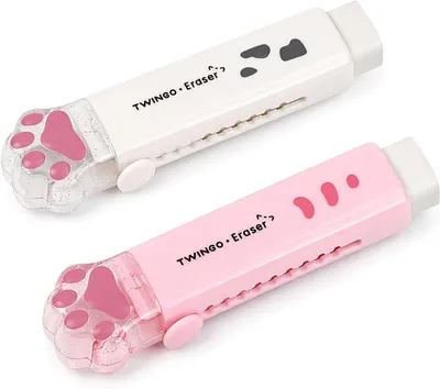 Productafbeelding van Gummetjes met kattenpootjesprint, 2 stuks, gemakkelijk uitwisbaar, geschikt voor school en kantoor