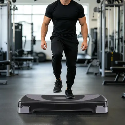 Produktbild von Verstellbares Aerobic-Stepbrett - Aerobic-Stepper - 3 Höhenstufen - 10/15/20 cm - Rutschfest - Für das Training zu Hause - Grau