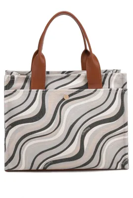 Obrázek produktu pro Taška Borsa Tote od značky Diana & Co Firenze, zelená s motivem vln, s dvojitými rukojeťmi a popruhem přes rameno