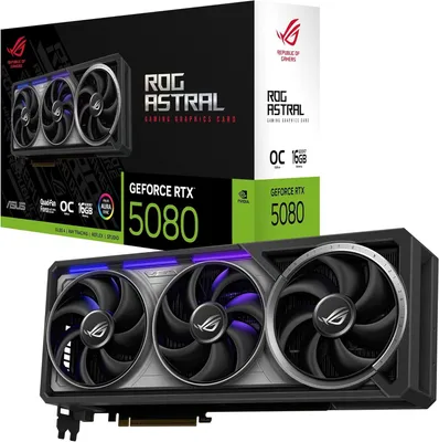 Produktbild von ASUS ROG Astral GeForce RTX 5080 16GB GDDR7 OC Edition Gaming Grafikkarte (Nvidia GeForce RTX5080, Vier Lüfter, PCIe 5.0, 2X HDMI 2.1b, 3X DisplayPort