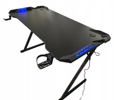 Image de Bureau de jeu RGB 120x60, porte-gobelet LED noir, écouteurs