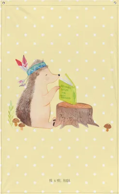 Produktbild von Mr. & Mrs. Panda Wandbild Igel Federschmuck - Gelb Pastell - Geschenk, Gobelin, Indianer, Wandtuch, Camping, Tiere, Lagerfeuer, Wandteppich, Stoffbild, Boho, Abenteuer