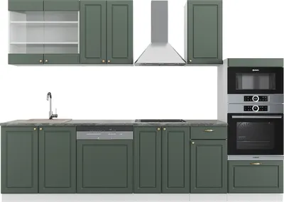 Produktbild von Küchenzeile Vicco Fame-Line Grün-Gold Landhaus/Weiß 300 cm mit Hochschrank, ohne Arbeitsplatte, Model 38035