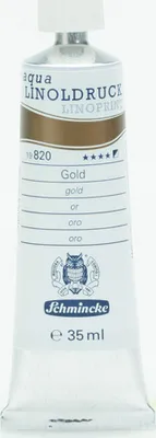 A close-up studio shot of a tube of Schmincke Linoldruck ink.