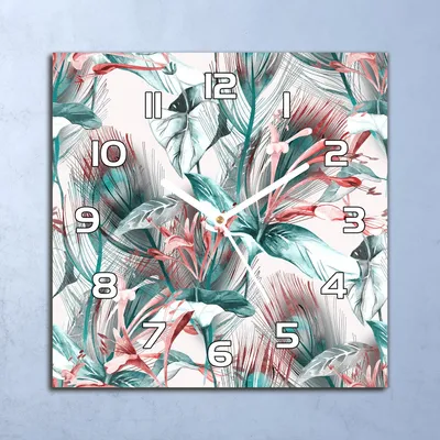 Produktbild von Deko Glasuhr Wanduhr 30x30 Tropisch Blumen Quarz Küchenuhr Bürouhr