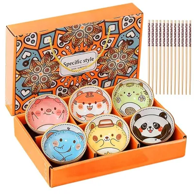 Productafbeelding van Solidchoice - Set van 6 Kinderontbijtborden van Porselein, 300 ml