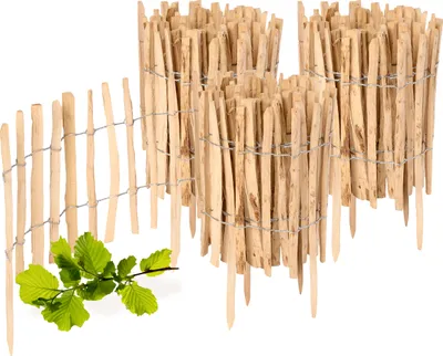 Produktbild von Gartenzaun zum Stecken aus Haselnüsse Zaun Garten Staketenzaun Beeteinfassung Holz GD-0156 (3 Stück, 35 cm x 500 cm)