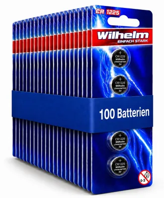 Produktbild von 100 x CR1225 WILHELM Lithium Knopfzelle 3V 52 mAh ø12 x 2,5 mm Batterie DL1225