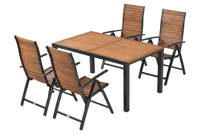 Produktbild von Merxx Gartenmöbel Set Santorin 5tlg., 4 Klappsessel, Tisch 150 x 90 cm - Aluminium/Akazie
