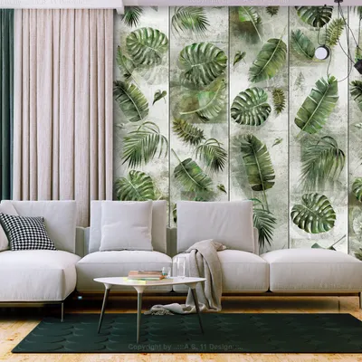 Produktbild von PURO TAPETE - Realistische Tapete ohne Rapport und Versatz 10m Vlies Tapetenrolle Wandtapete modern design Fototapete - Betonoptik Monstera Blätter b-A-0376-j-b