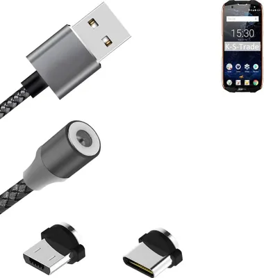 Produktbild von K-S-Trade Hochwertiges Magnet-Lade-kabel Sync-Kabel Daten-Kabel für Oukitel WP5000 mit USB-Typ-C-Anschluss und Micro-USB-Anschluss 2A bis zu 480mbps