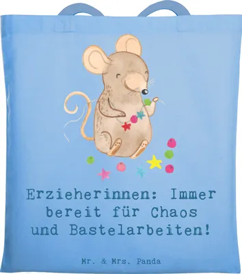 Produktbild von Mr. & Mrs. Panda Schultasche Erzieherin Chaos - Sky Blue - Geschenk, Anerkennung, Tasche, Shopping, Beruf, Tote Bag, Berufsalltag, canvas, handgefertigte Geschenke