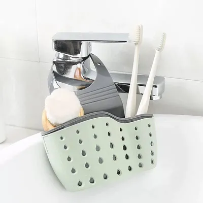 Produktbild von Hängekorb für das Waschbecken, Schwammhalter, Wasserhahn mit Halterung, Organizer (grau)