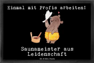 Produktbild von Mr. & Mrs. Panda Fussmatte Saunameister Leidenschaft 40 x 60 cm - Schwarz - Geschenk, Gummimatte, Schmutzmatte, Fußabstreifer, Schmutzfangmatte, fußmatte