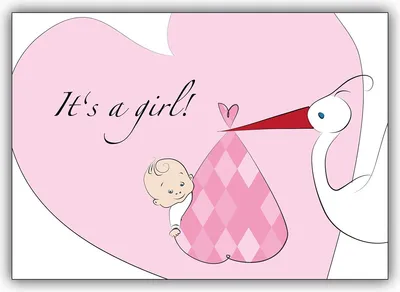 Produktbild von 4x Tolle Geburtsanzeige, Babykarte zur Geburt (Mädchen) mit Storch
